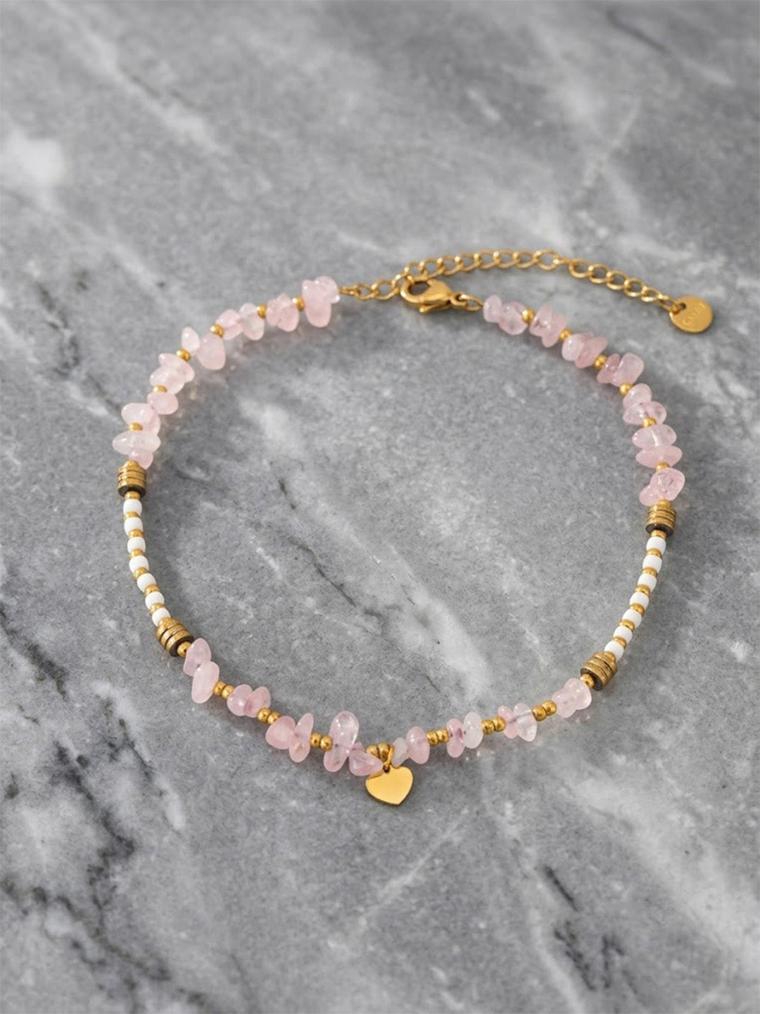 Boho Light Pink Rose Quartz & White Seed Bead Bracelet – Tarnish-Resistant Summer Wristwear