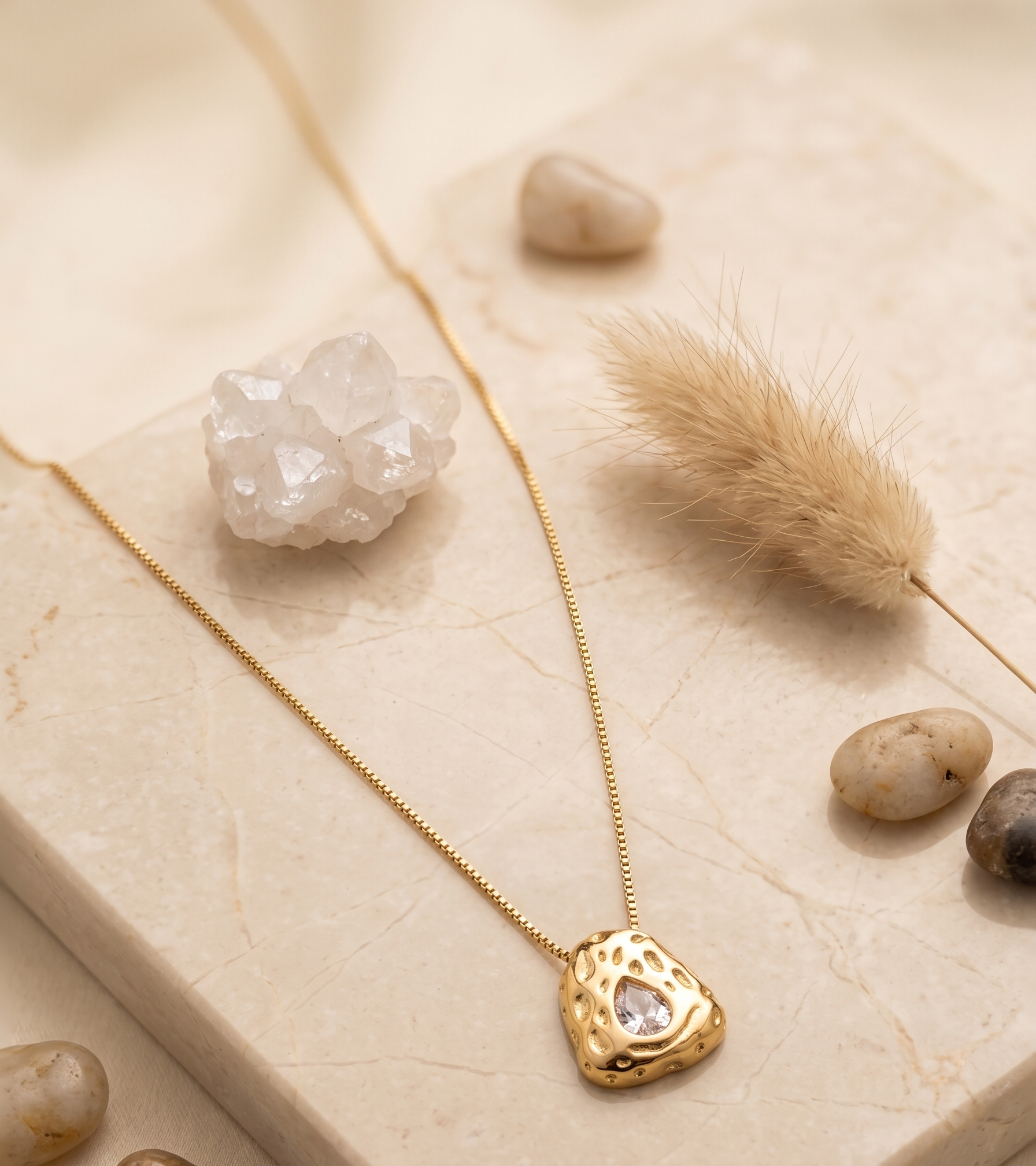 Textured Gold Teardrop Pendant Necklace - 18k Gold Plated