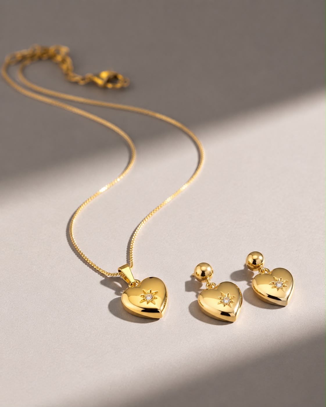 Luxury Gold Heart Pendant Necklace & Earrings Set for Women | Gold-Plated Crystal Jewelry Set