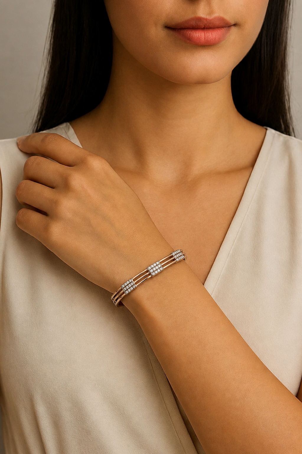 Elegant gold-toned designer Kada bracelet for women by Prifine, featuring a sleek, polished finish and modern style.