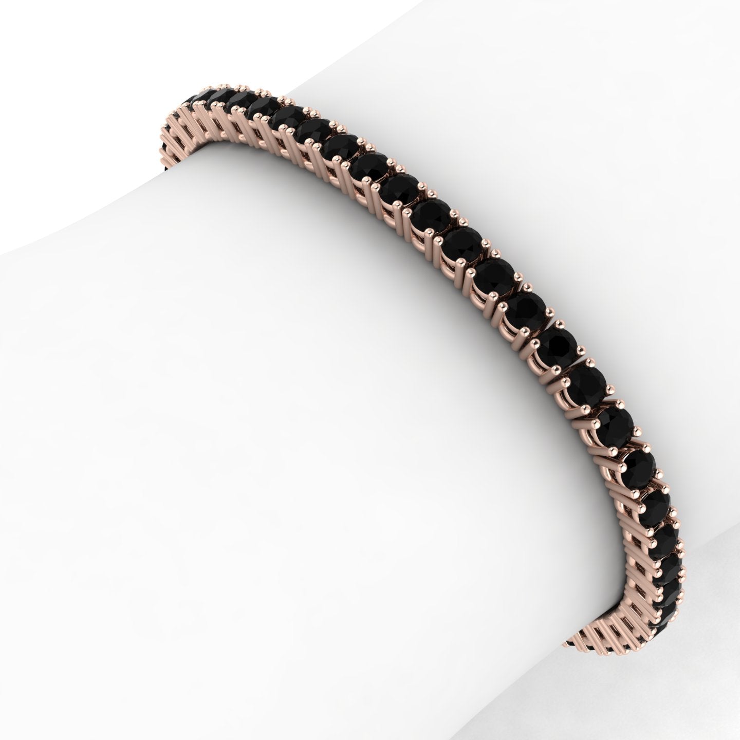 Prifine 18k gold-plated black spinel tennis bracelet with sparkling black gemstones and delicate chain design.