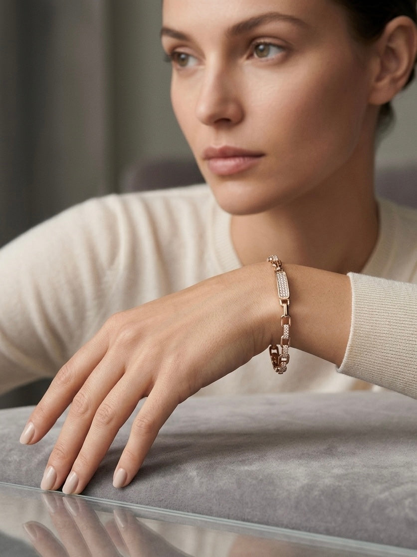 Prifine 18k gold-plated champagne mixed-cut tennis bracelet featuring sparkling gemstones on a delicate chain.