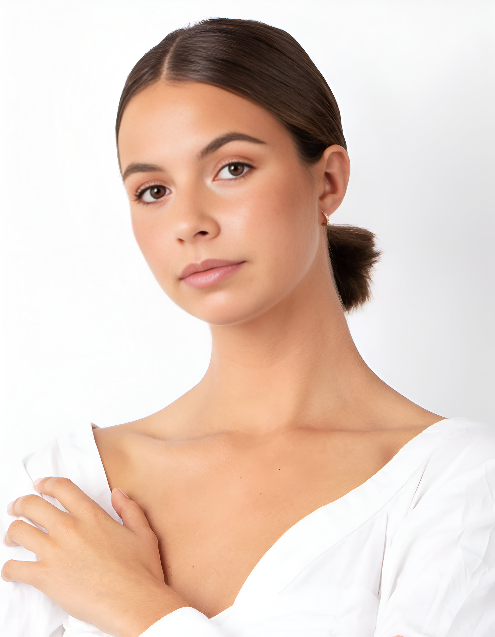 Prifine 18k gold-plated classic channel huggie hoops with smooth, rounded design, shown in a close-up image.