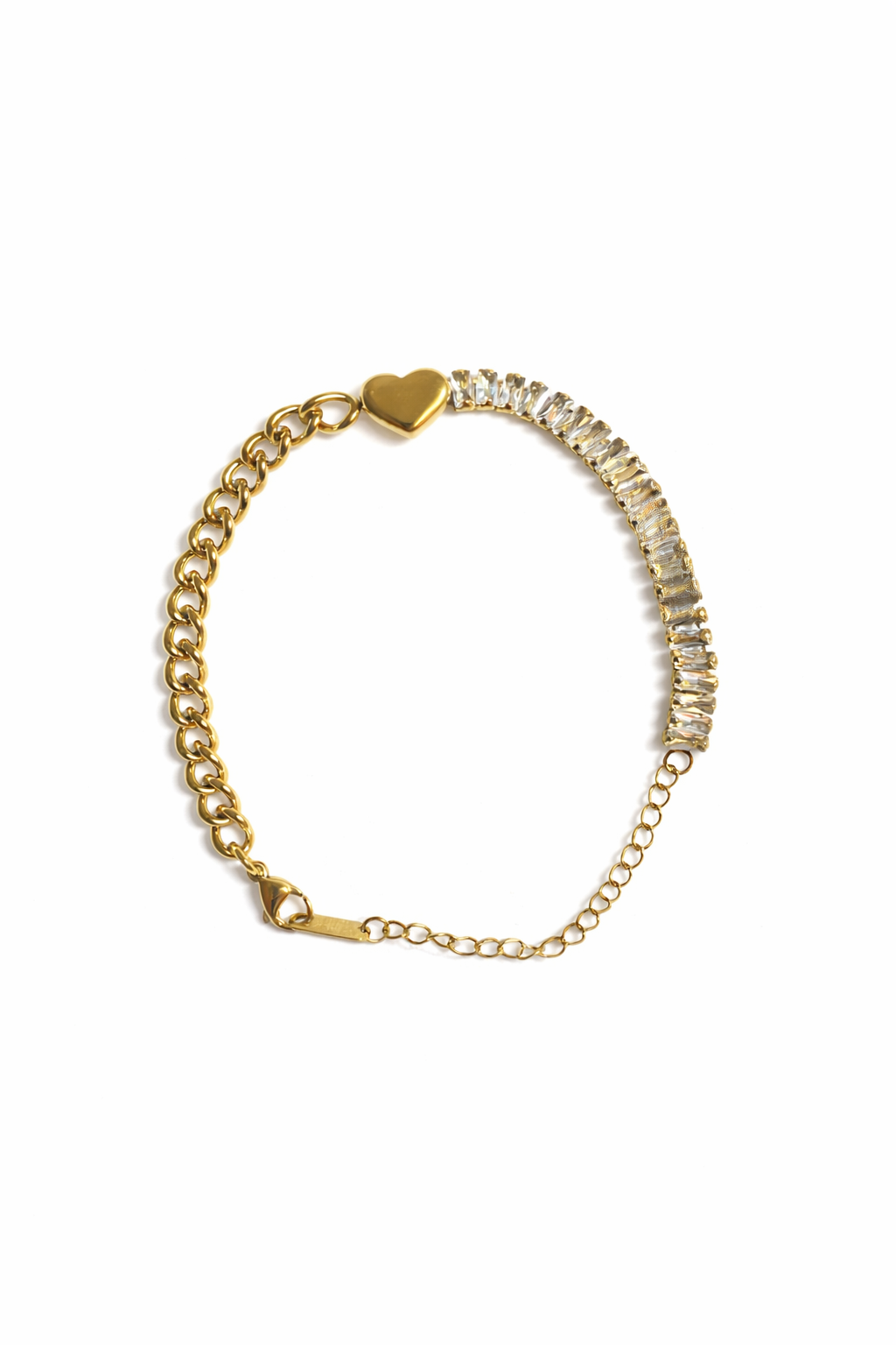 Prifine Crystaline Heart Bracelet featuring sparkling crystal beads and a delicate heart charm on a silver chain.
