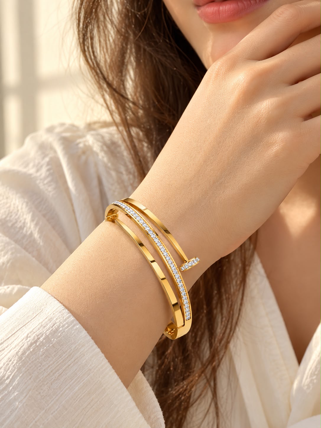 Waterproof 18K Gold Plated Nail Cuff Bracelet for Women