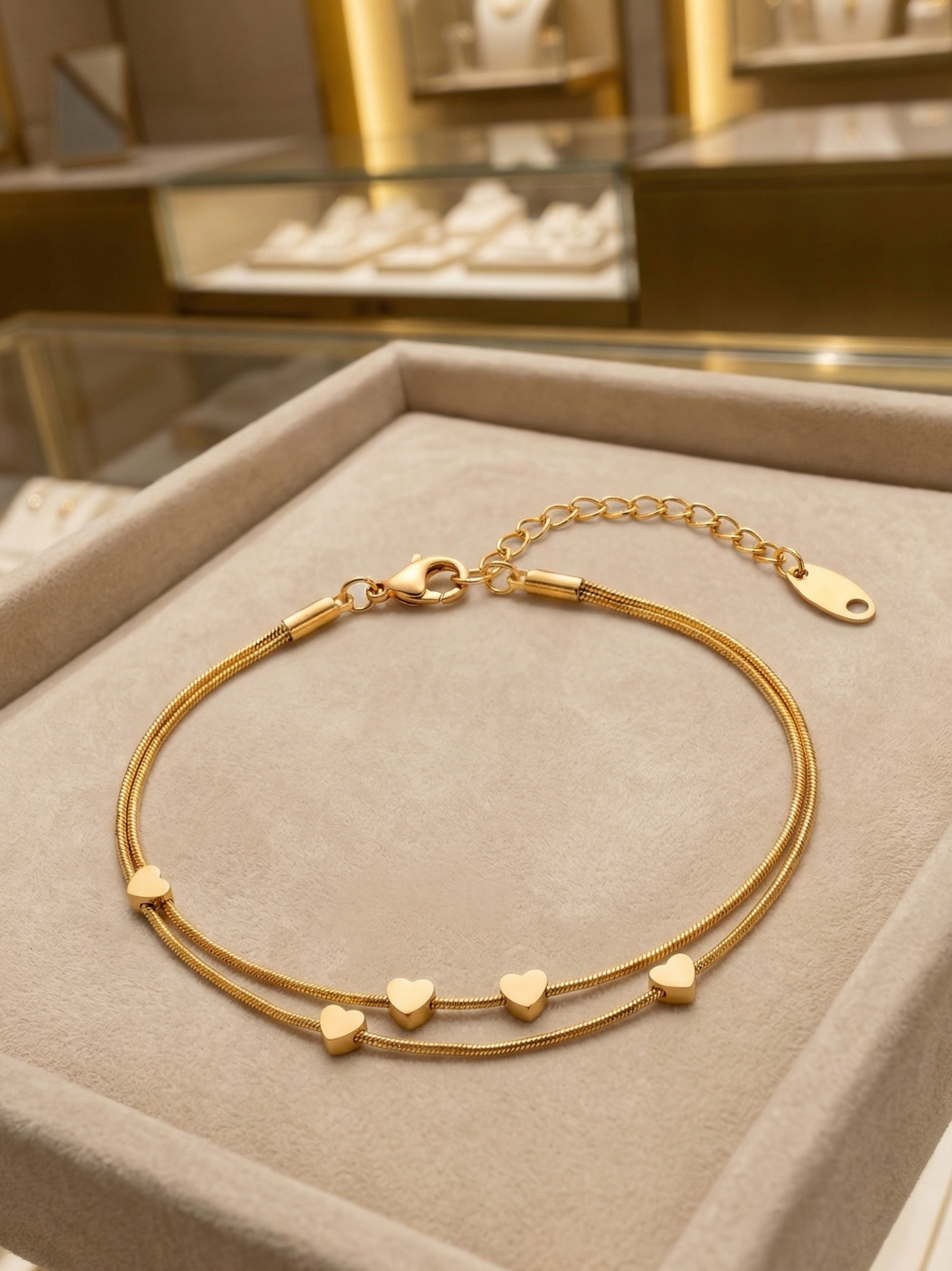 Prifine heart chain bracelet featuring delicate interconnected heart-shaped links on a silver-tone bracelet.
