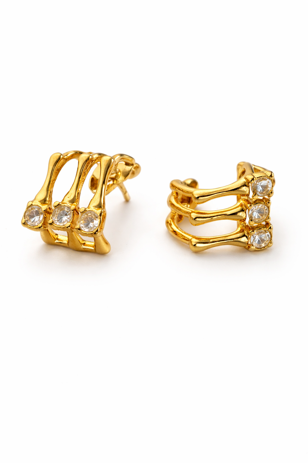 Prifine triple spiral crystal stud earrings showcasing sparkling crystal accents and silver-tone metal, elegant jewelry for pierced ears.