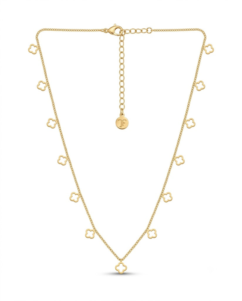 18K Gold Plated Openwork Clover Dangle Chain Necklace