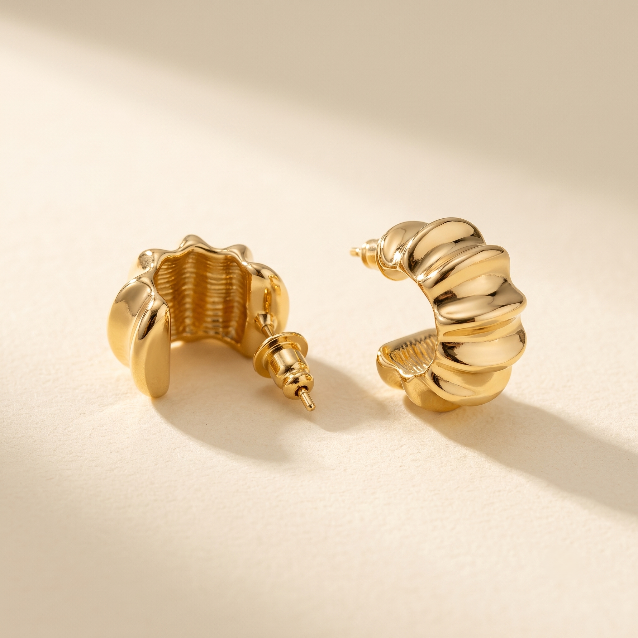 Luna Sculpted Gold Chunky Hoop Earrings – Anti-Tarnish | 18k  Gold Plated
