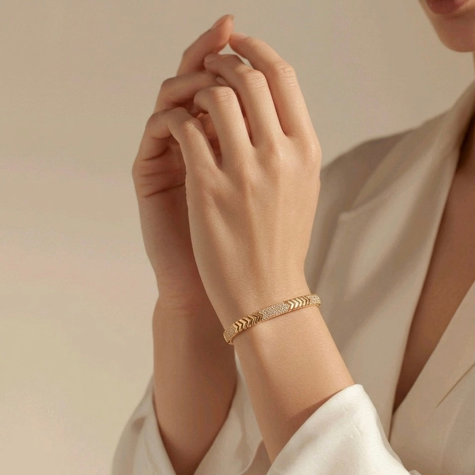Prifine luxury minimal gold bracelet for women, featuring a sleek and elegant design with a smooth gold finish.