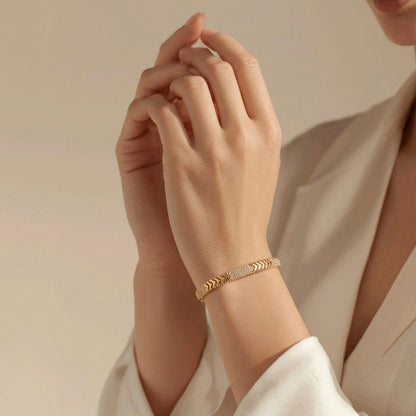 Prifine luxury minimal gold bracelet for women, featuring a sleek and elegant design with a smooth gold finish.
