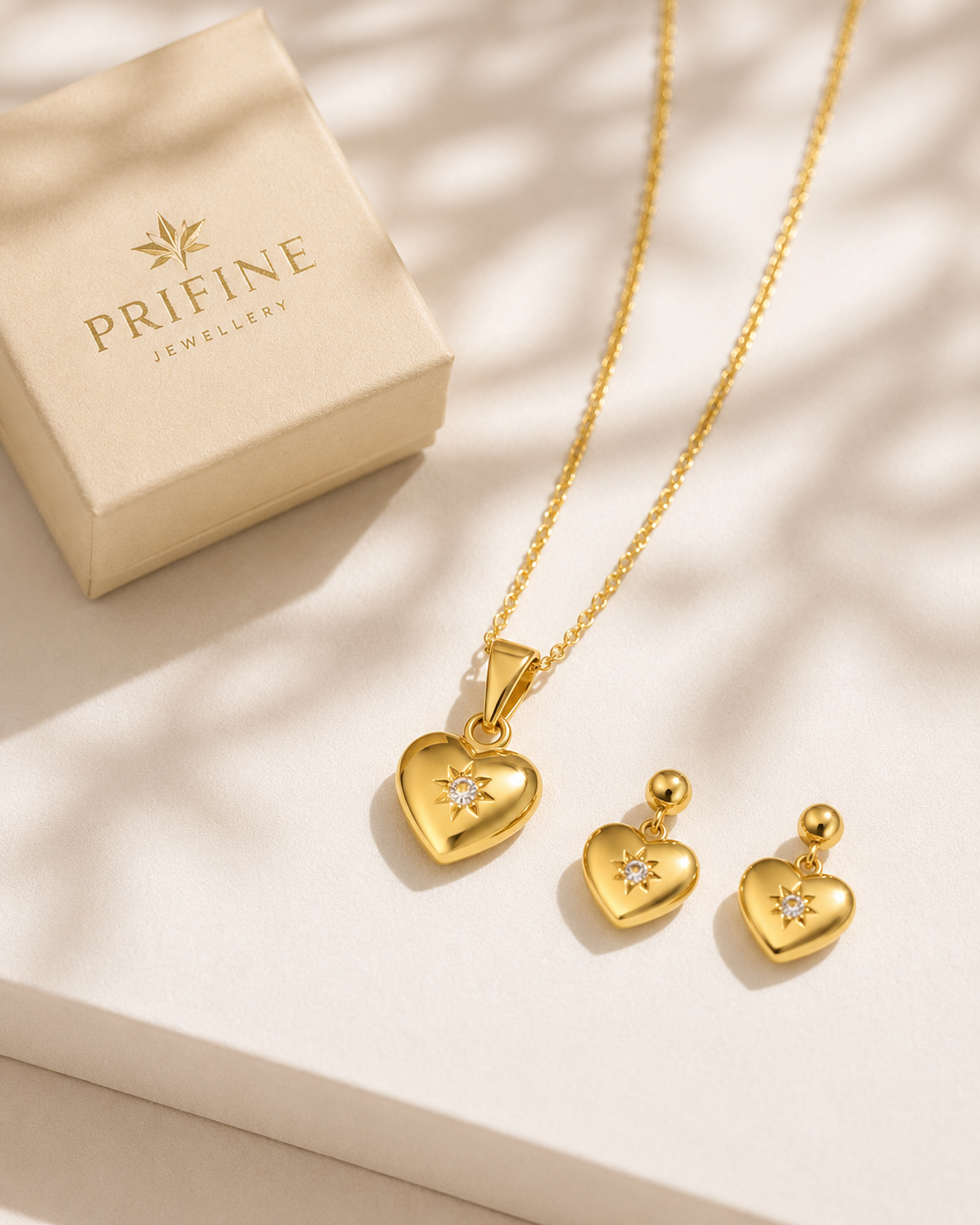 Luxury Gold Heart Pendant Necklace &amp; Earrings Set for Women | Gold-Plated Crystal Jewelry Set