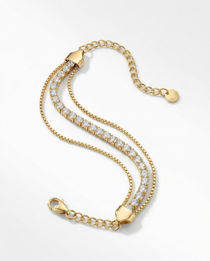 Layered Tennis Bracelet - Gold Finish with Sparkling Pavé Accents