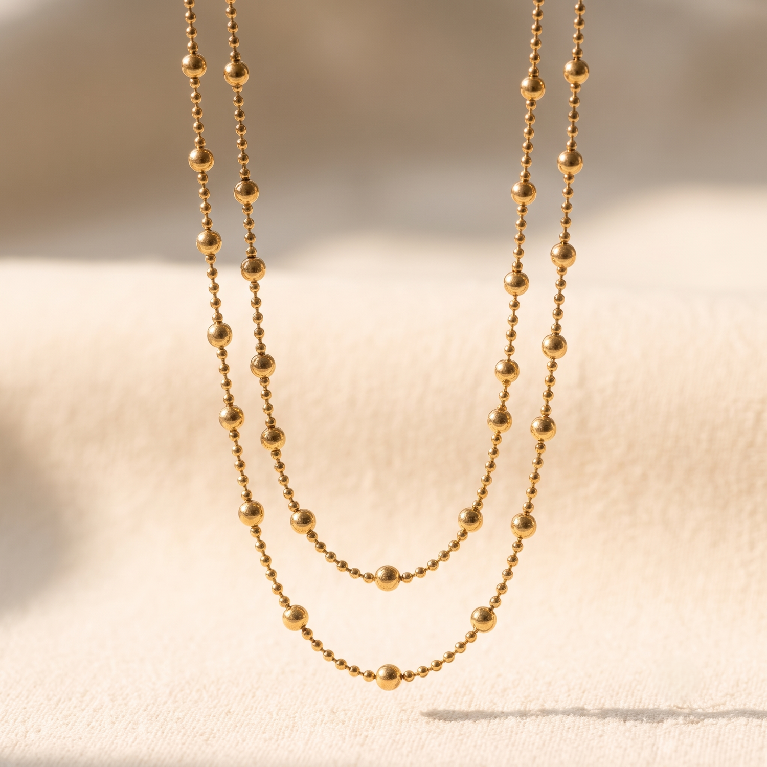 Minimalist Double Layer Gold Beaded Necklace for Women | Dainty Layered Chain | Anti-Tarnish | Adjustable Gold Necklace
