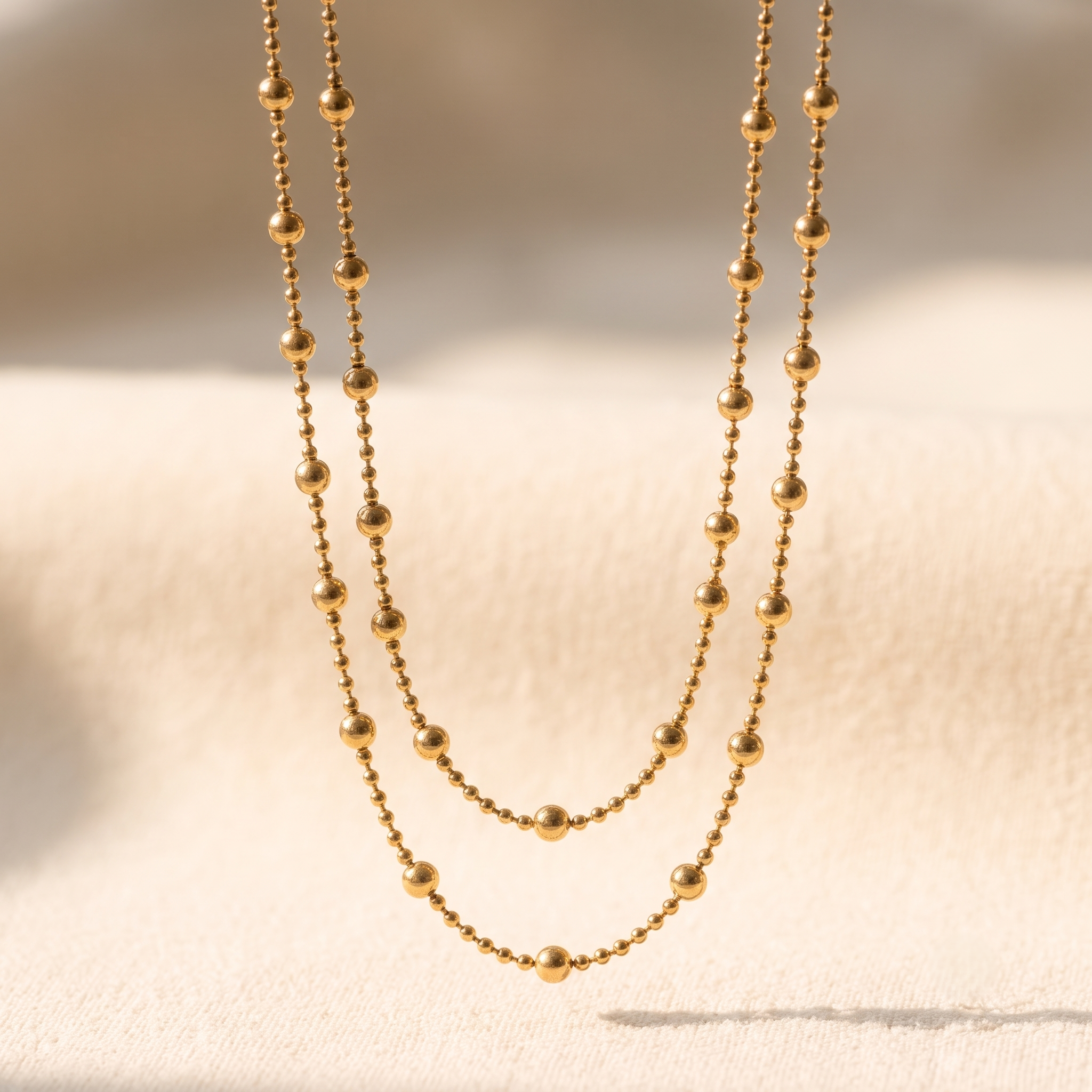 Minimalist Double Layer Gold Beaded Necklace for Women | Dainty Layered Chain | Anti-Tarnish | Adjustable Gold Necklace