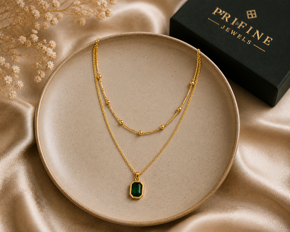 18k Gold-Plated Stainless Steel Emerald Layering Neckless