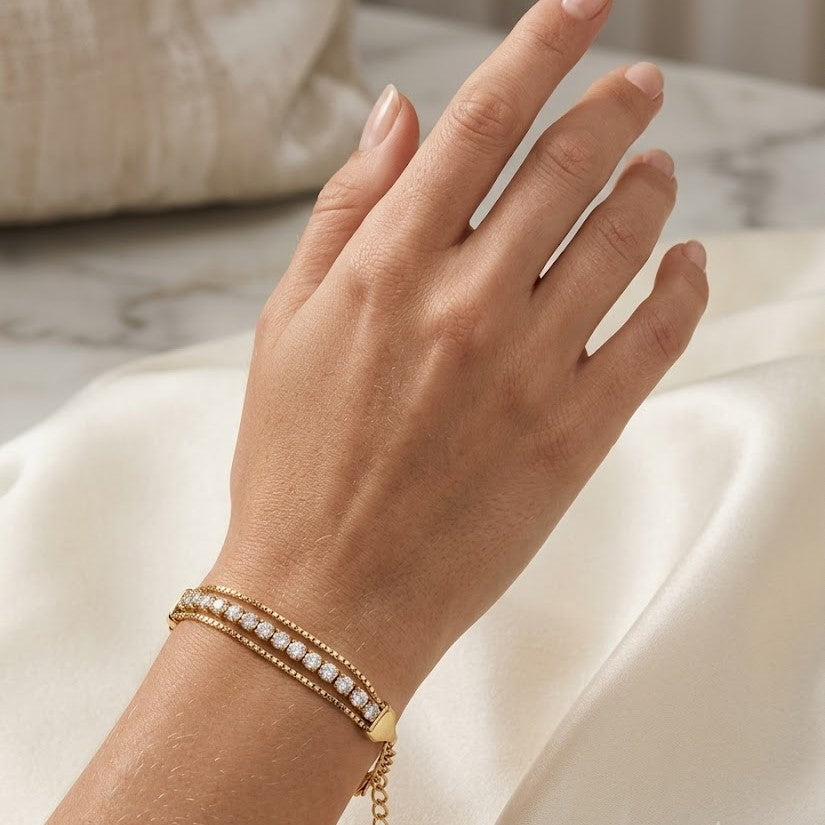 Layered Tennis Bracelet - Gold Finish with Sparkling Pavé Accents