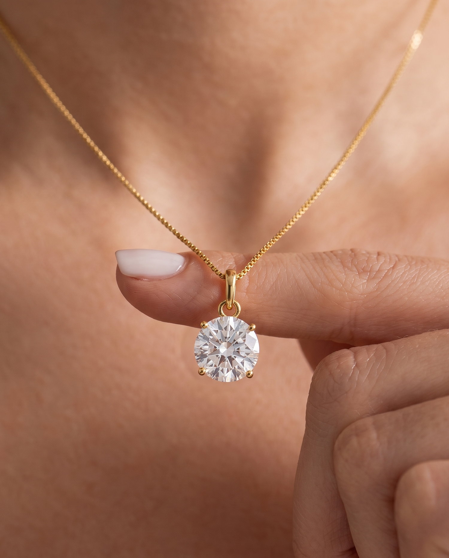 Round Solitaire Crystal Pendant Necklace &amp; Stud Earrings Set for Women | Gold-Plated Jewelry Set