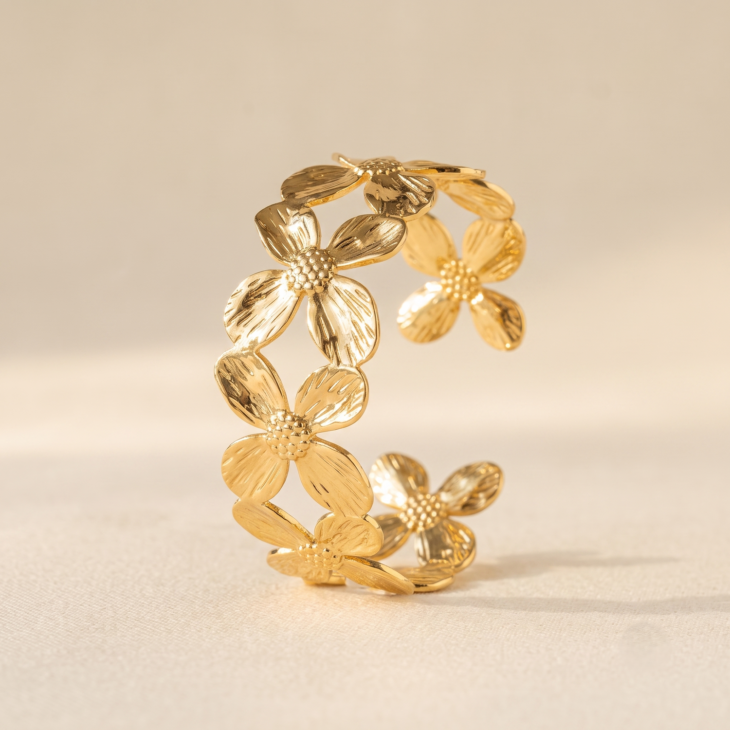 Floral Bloom Gold Cuff Bracelet for Women | Elegant Statement Open Bangle | Anti-Tarnish | Adjustable Fit