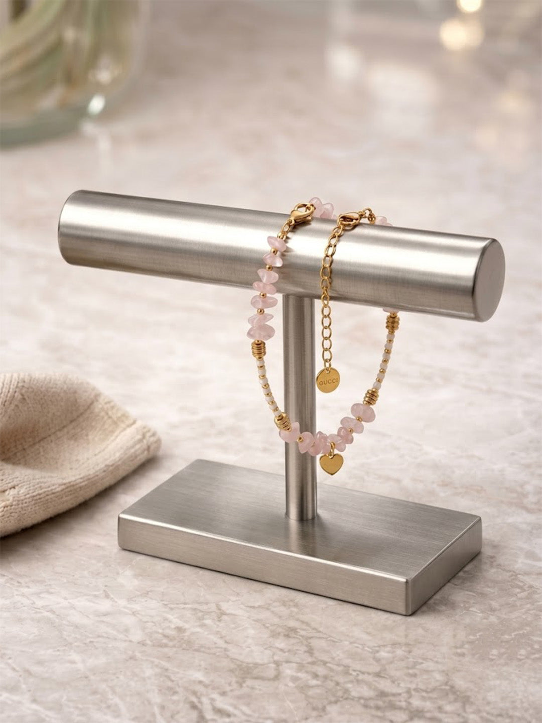 Boho Light Pink Rose Quartz &amp; White Seed Bead Bracelet – Tarnish-Resistant Summer Wristwear