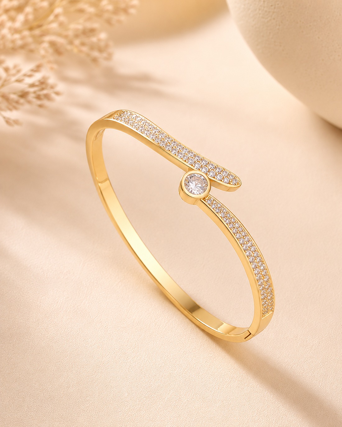 Prifine Radiant Sparkle 18K gold vermeil cuff bracelet with diamond accents, open design, elegant and stylish jewelry accessory.