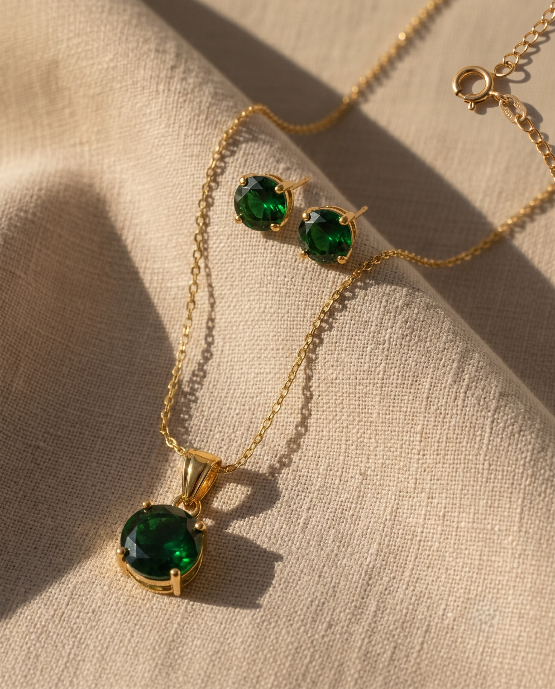 Emerald Green Crystal Necklace &amp; Stud Earrings Set for Women
