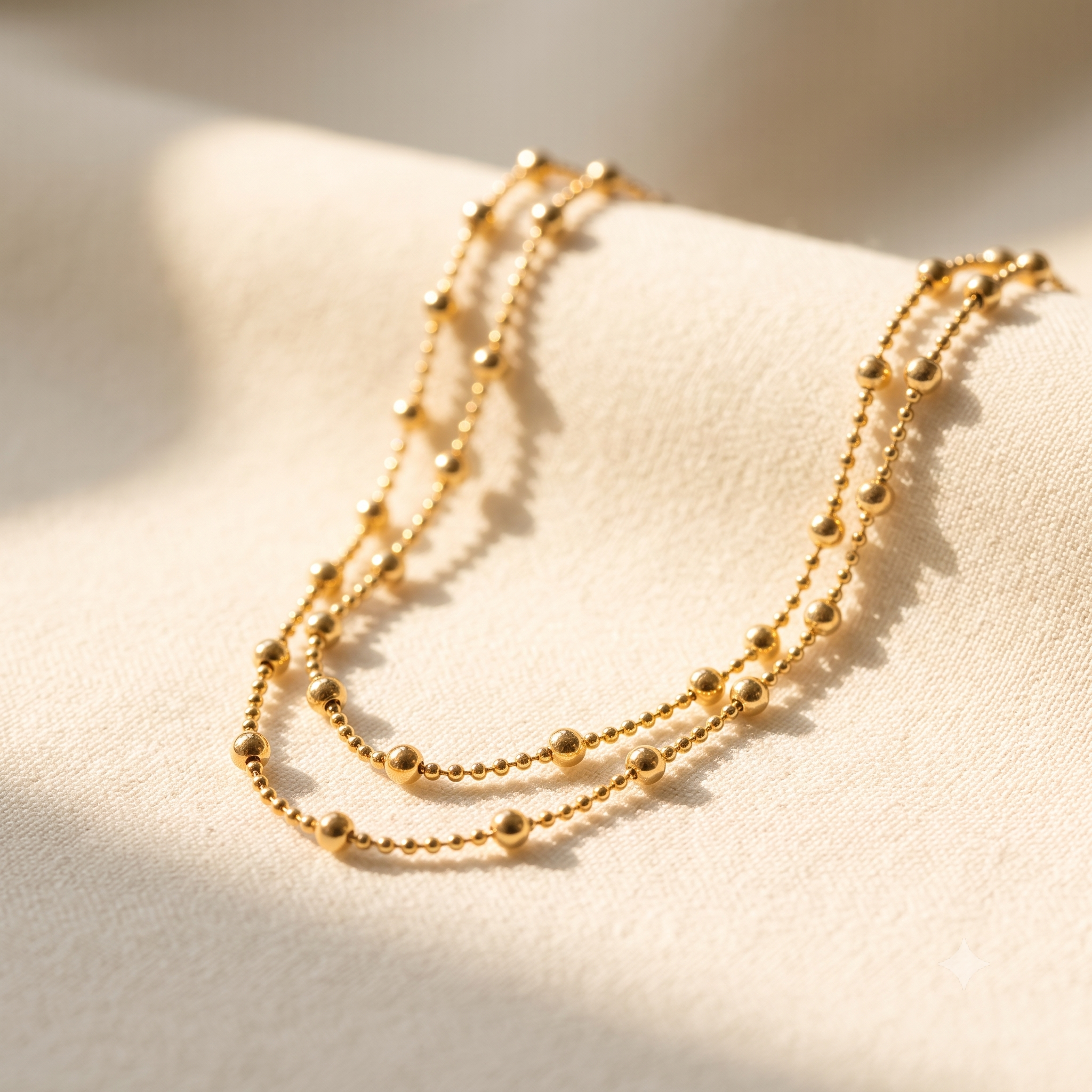 Minimalist Double Layer Gold Beaded Necklace for Women | Dainty Layered Chain | Anti-Tarnish | Adjustable Gold Necklace