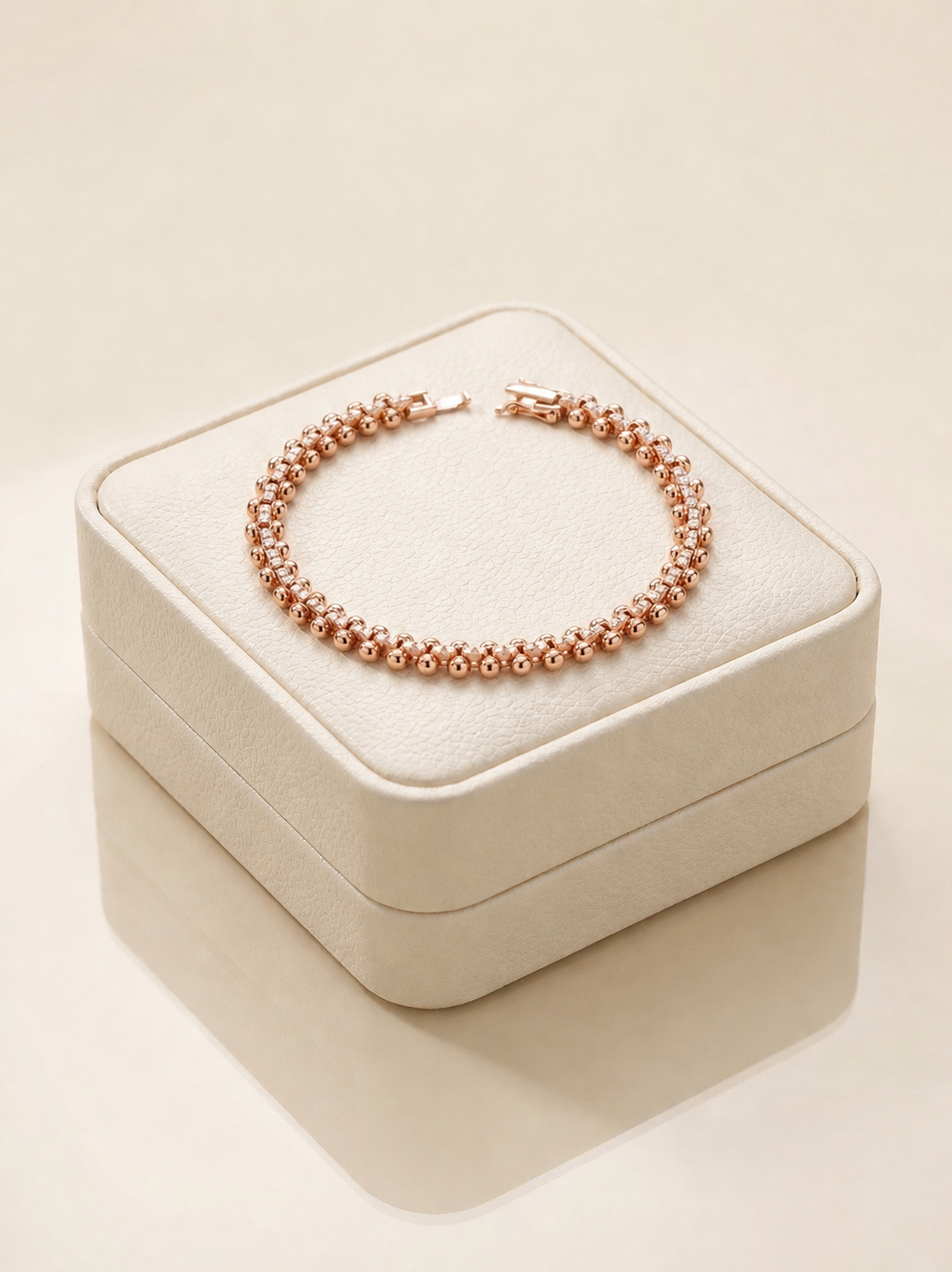 Prifine 18k gold-plated champagne eternity tennis bracelet with sparkling round stones on a delicate chain.