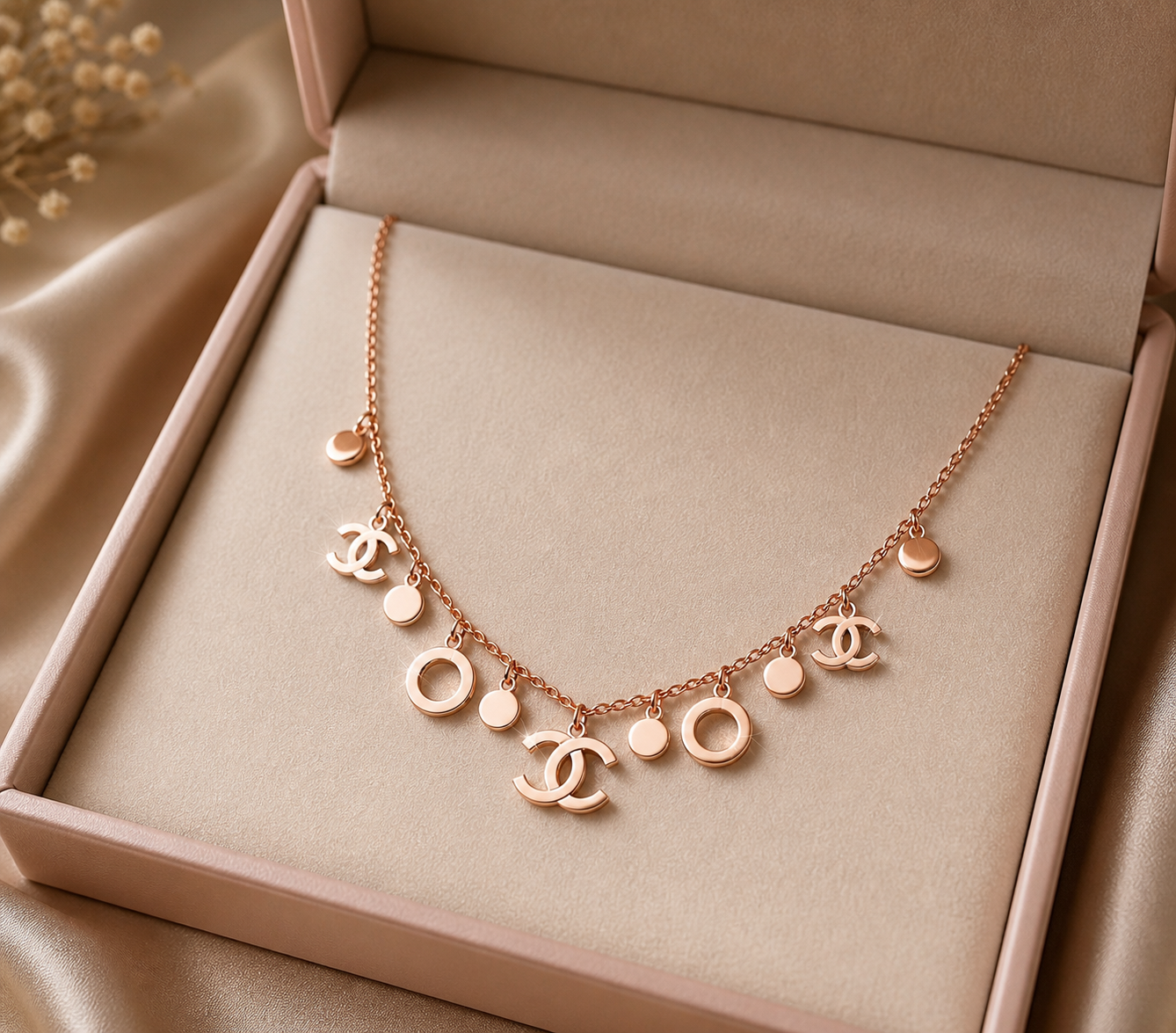Prifine 18k gold-plated geometric logo charm choker featuring a modern, stylish design on a sleek chain.