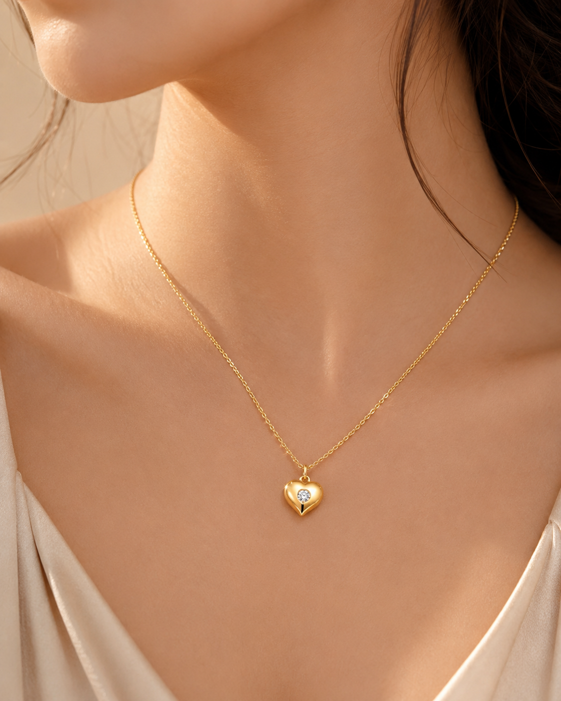 Celeste Heart Diamond Pendant Necklace – 18K Gold Vermeil | Minimal Heart Necklace