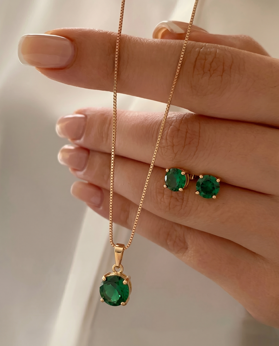 Emerald Green Crystal Necklace &amp; Stud Earrings Set for Women
