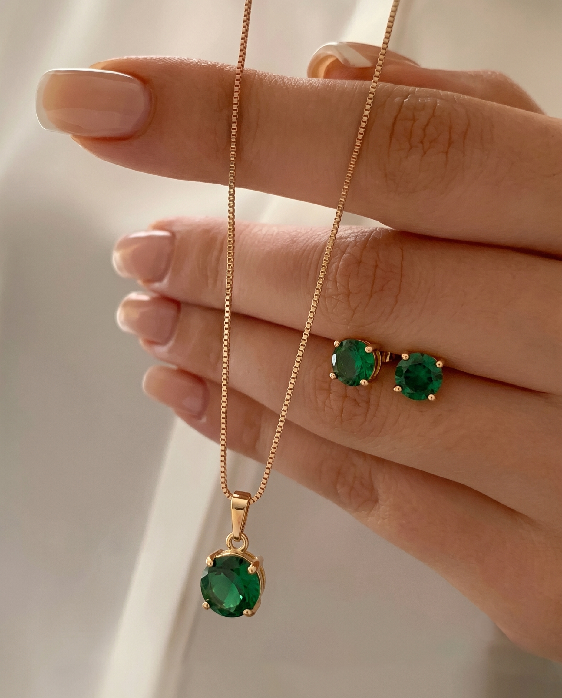 Emerald Green Crystal Necklace &amp; Stud Earrings Set for Women
