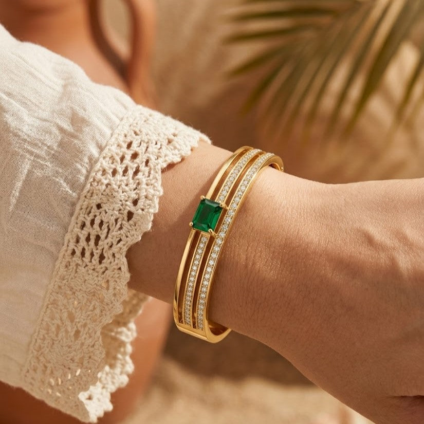 Aurelia Emerald Diamond 18K Gold Plated Band Bracelet