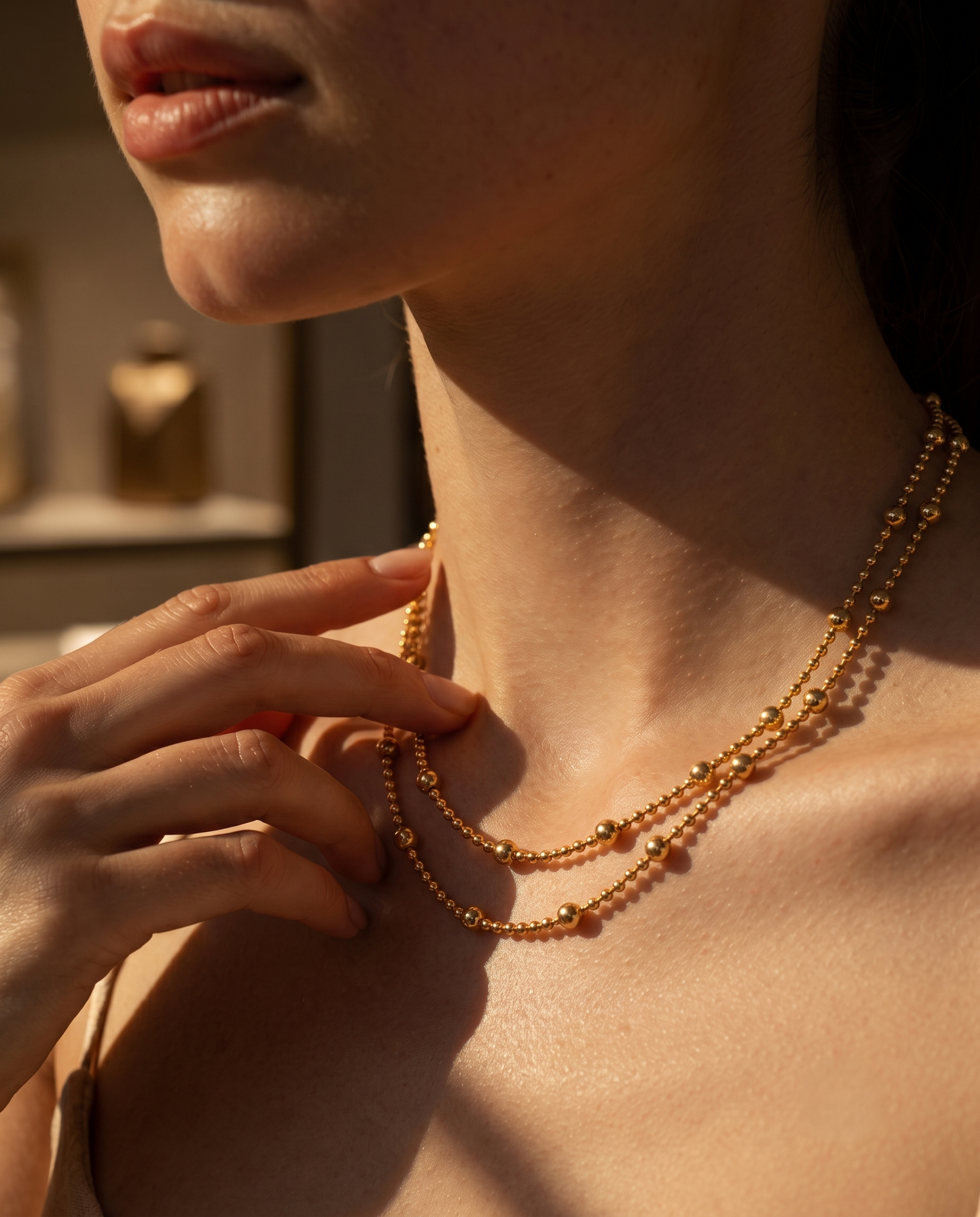 Minimalist Double Layer Gold Beaded Necklace for Women | Dainty Layered Chain | Anti-Tarnish | Adjustable Gold Necklace