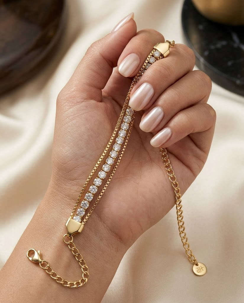 Layered Tennis Bracelet - Gold Finish with Sparkling Pavé Accents