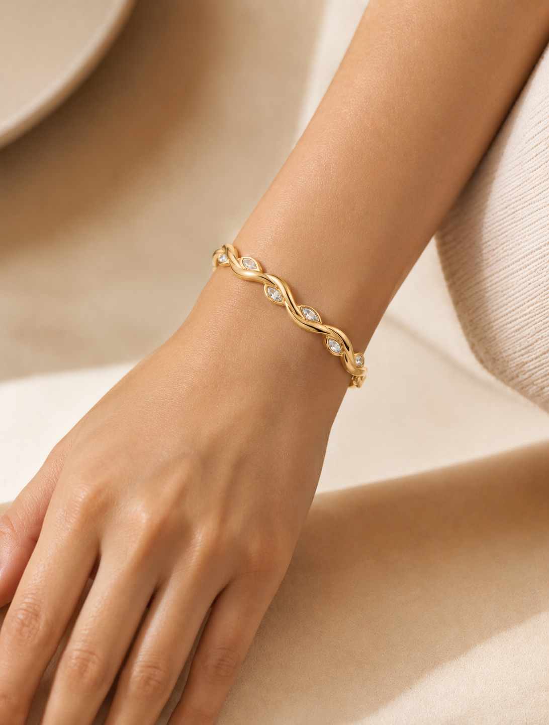 Twisted Vine Diamond Cuff Bracelet – 18K Gold Vermeil | Marquise CZ Bracelet
