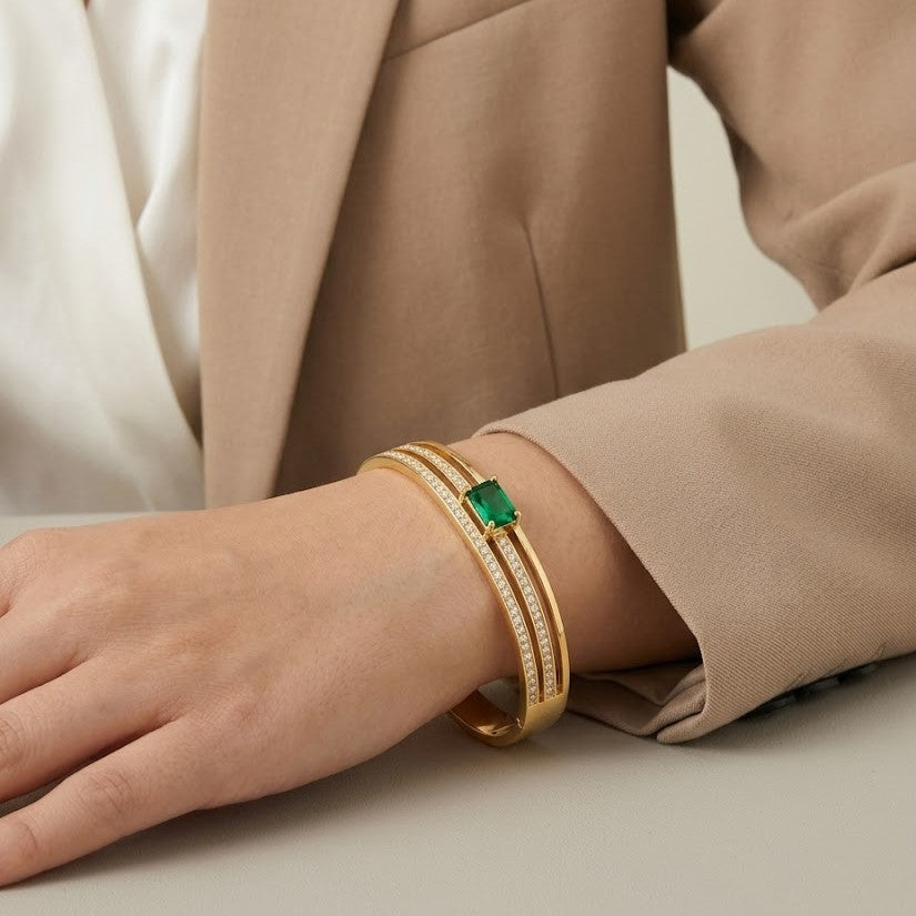 Aurelia Emerald Diamond 18K Gold Plated Band Bracelet