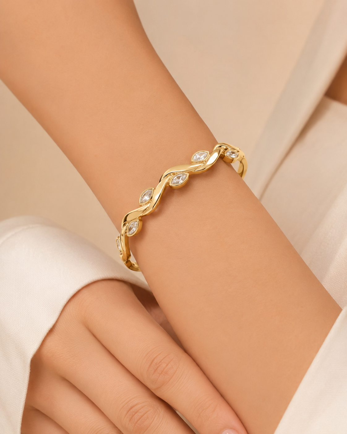 Twisted Vine Diamond Cuff Bracelet – 18K Gold Vermeil | Marquise CZ Bracelet