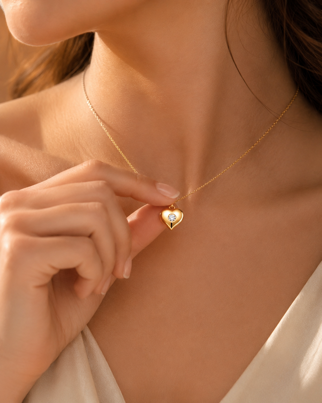 Celeste Heart Diamond Pendant Necklace – 18K Gold Vermeil | Minimal Heart Necklace