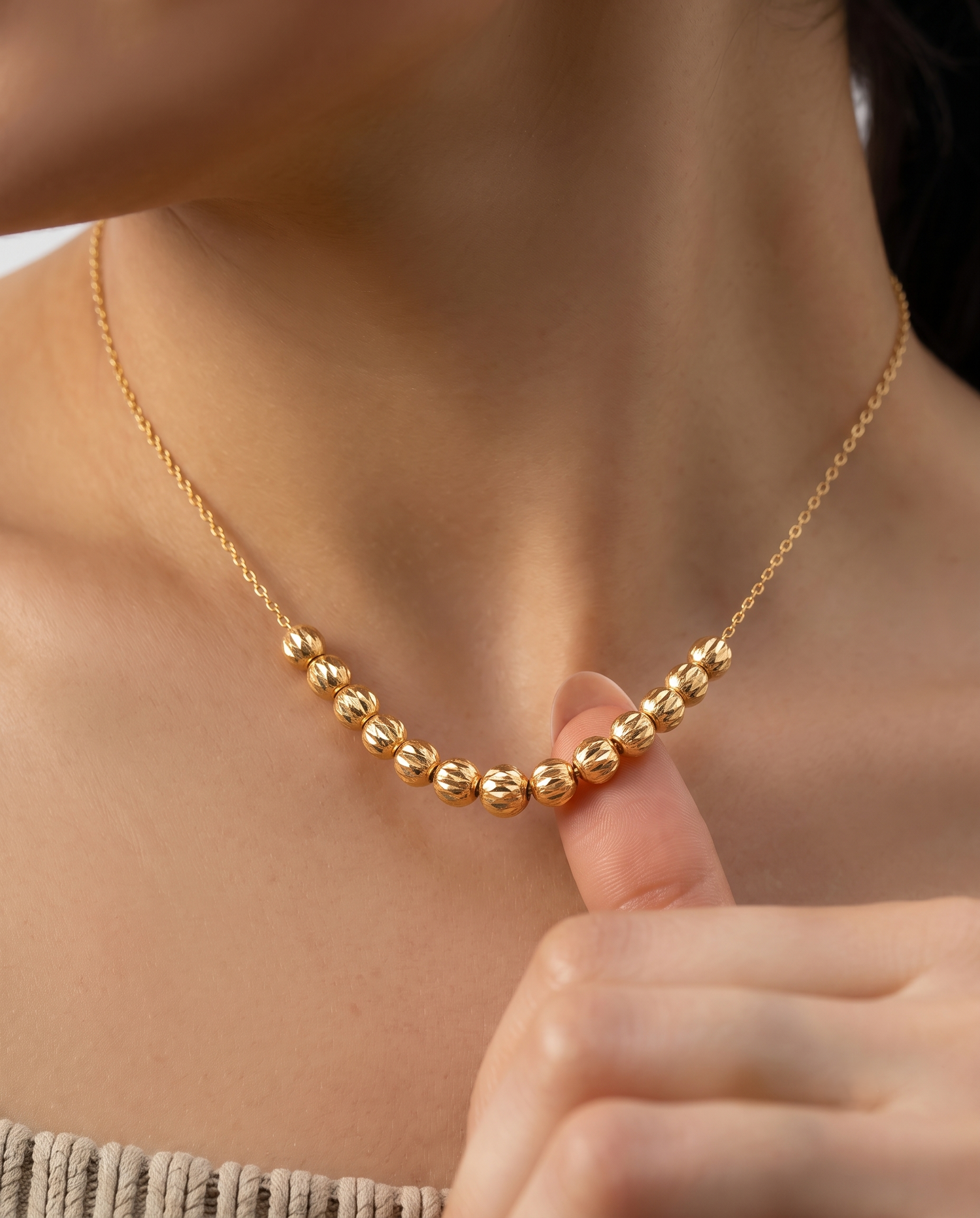 Minimalist Gold Beaded Necklace for Women | Dainty Everyday Chain | Anti-Tarnish | Elegant Layering Necklace