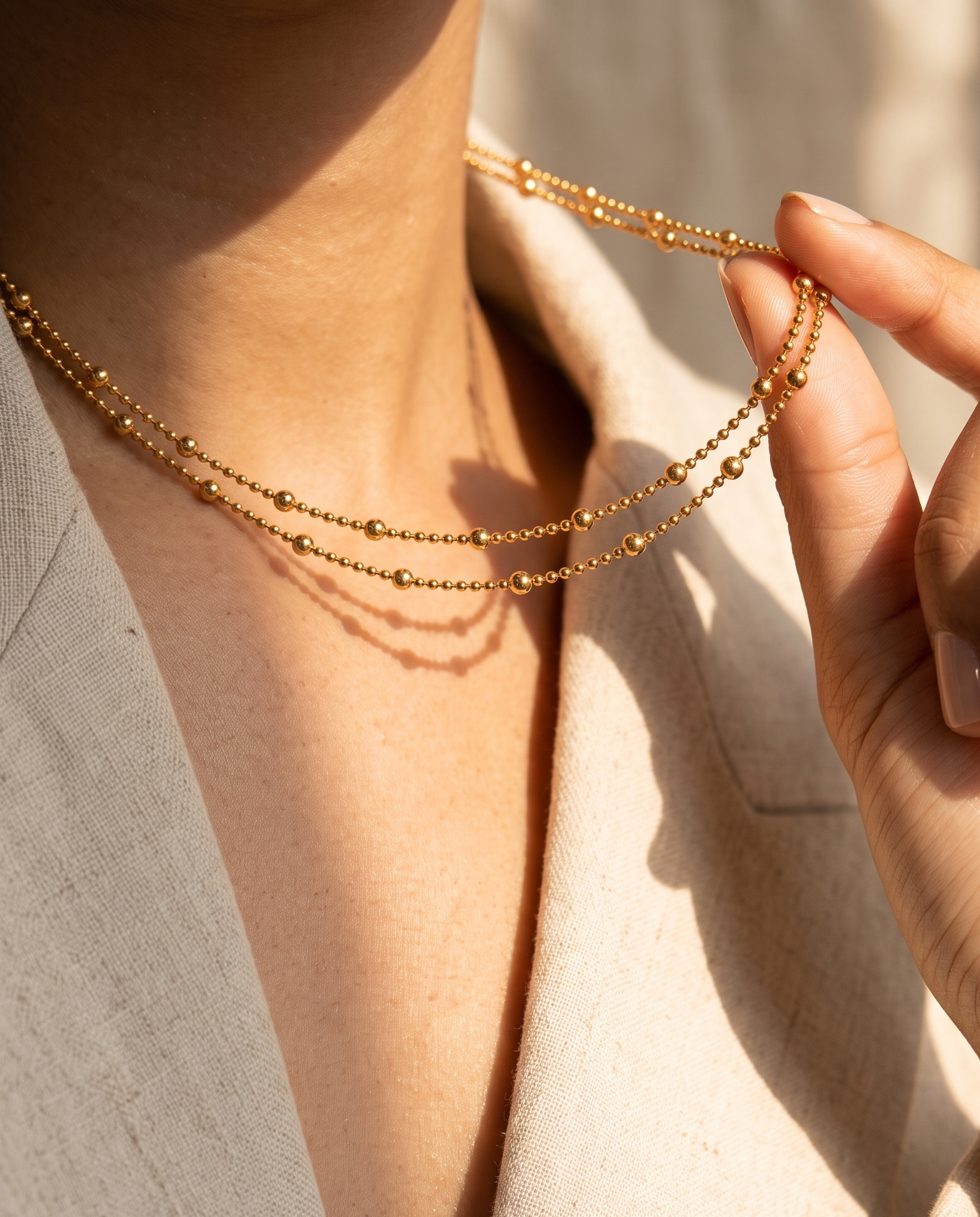 Minimalist Double Layer Gold Beaded Necklace for Women | Dainty Layered Chain | Anti-Tarnish | Adjustable Gold Necklace