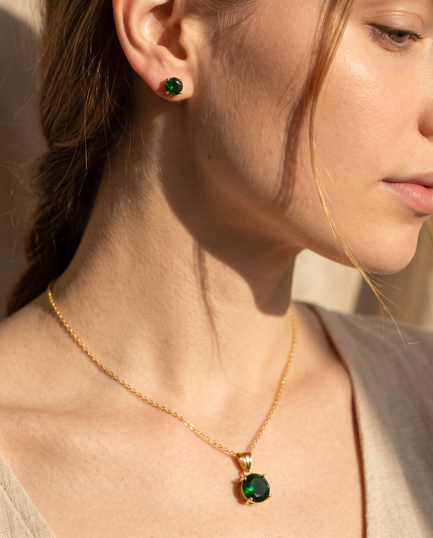 Emerald Green Crystal Necklace &amp; Stud Earrings Set for Women