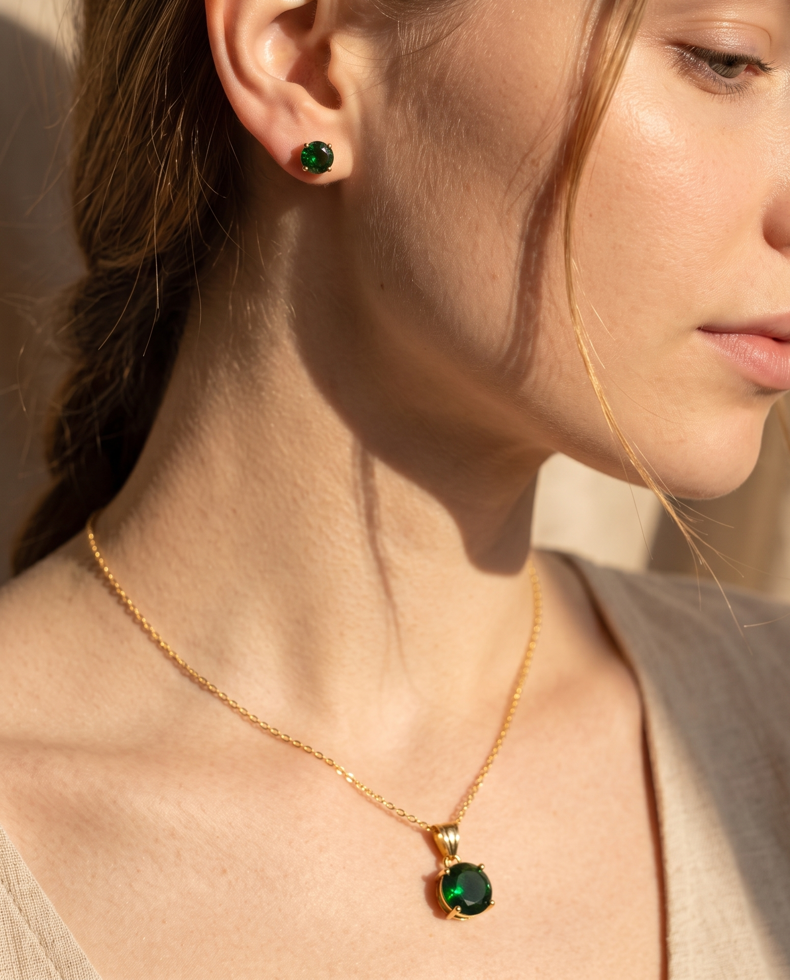 Emerald Green Crystal Necklace &amp; Stud Earrings Set for Women