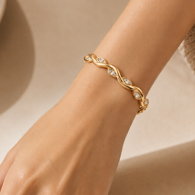 Twisted Vine Diamond Cuff Bracelet – 18K Gold Vermeil | Marquise CZ Bracelet