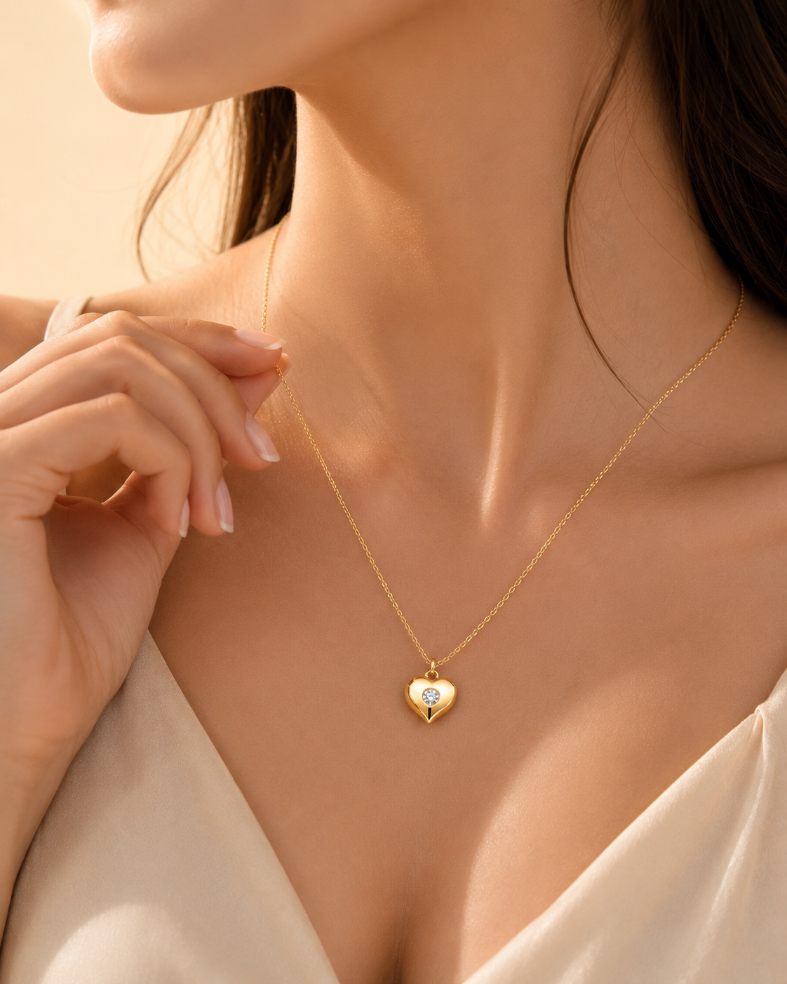 Celeste Heart Diamond Pendant Necklace – 18K Gold Vermeil | Minimal Heart Necklace