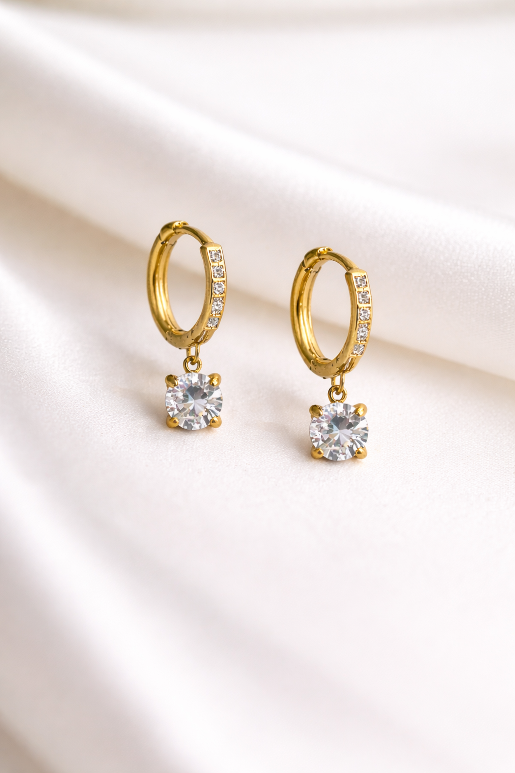 Solitaire Hoop Drop Earring