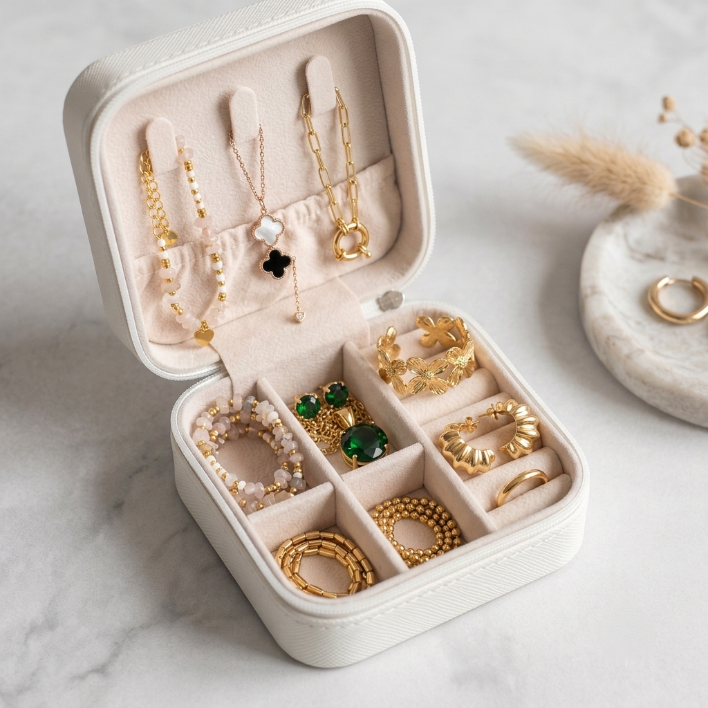 Premium Travel Jewelry Organizer Box | Portable Jewelry Storage Case for Rings, Earrings, Necklaces &amp; Bracelets