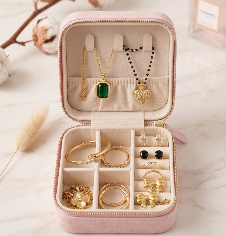 Premium Travel Jewelry Organizer Box | Portable Jewelry Storage Case for Rings, Earrings, Necklaces &amp; Bracelets