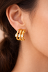 Prifine triple spiral crystal stud earrings with three silver-toned spirals and sparkling crystal accents.
