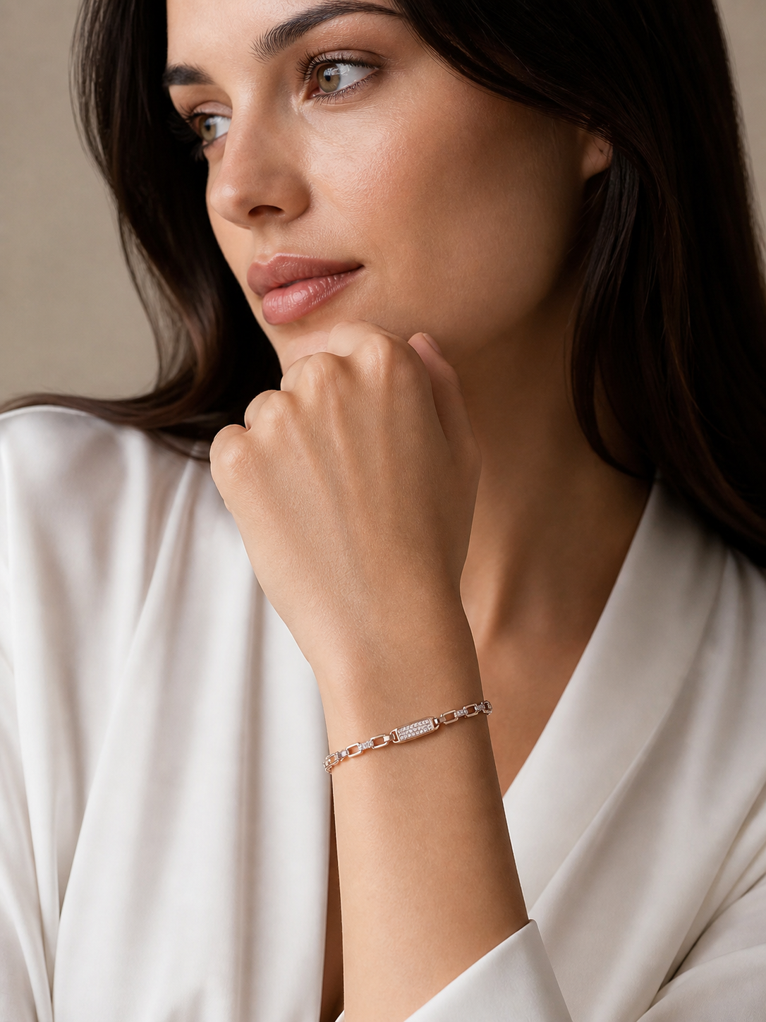 Prifine 18k gold-plated champagne mixed-cut tennis bracelet with sparkling gemstones, elegant and stylish jewelry accessory.